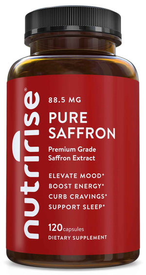 NutriRise Saffron Supplements 120 Capsules, 88.5mg Pure Extract - 4 Month Supply for Mood, Energy, Sleep, Stress & Cortisol Support - Non-GMO