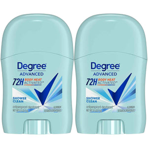 Degree Advanced Travel Deodorant Bulk Variety 24-Pack, 0.5 Oz Ea - 72H Body Heat Activated Mini Antiperspirant Deodorant Bundle - 12 Cool Rush for Men + 12 Shower Clean for Women
