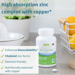 Igennus Chelated Zinc Complex 25mg with Copper, Picolinate & Bisglycinate - Fully Reacted, High Bioavailability & Gentle Digestion, Clean & Third-Party Tested, Immune & Skin Support, 6 Month Supply