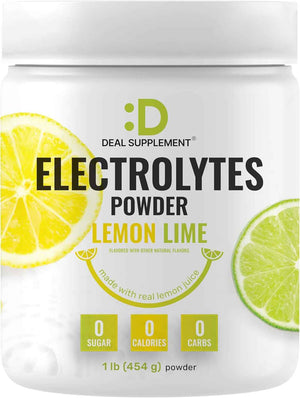 Electrolytes Powder, 1lb (69 Servings) - No Sugar, Lemon Lime - Hydration Supplement Drink Mix - High Potassium 1,000mg Per Serving, Manganese & Magnesium - Natural Hydration & Energy - Keto Friendly