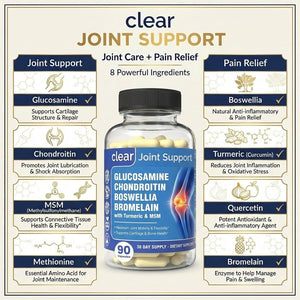 Clear Joint Support - 1500mg Glucosamine Chondroitin MSM - 8 in 1 Joint Health Supplement with Turmeric and Boswellia for Men & Women, Knee, Hip & Back Support, Made in USA, 90 Capsules Clear ProbioticsBuy Supplements Australia