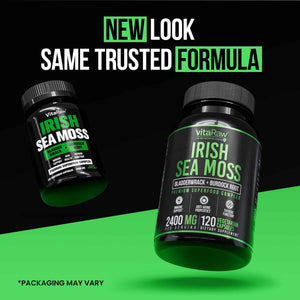 VitaRaw Organic Irish Sea Moss Capsules 2400 mg - Burdock Root and Bladderwrack Powder Real Seamoss Pills for Immune Support, Joint and Gut Health Help - Raw Sea Moss Advanced Herbal Supplement