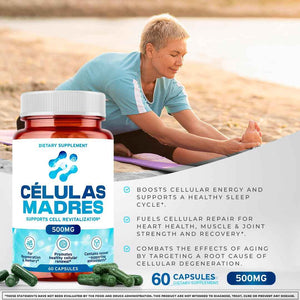 Stem Cell Supplements 500mg (60 Cap) Natural Anti-Aging & Longevity Support with Spirulina & Chlorella, Boost Cellular Renewal, Restore Youthful Energy, Reduce Joint Soreness – Celulas Madre AURA VITAMINSBuy Supplements Australia