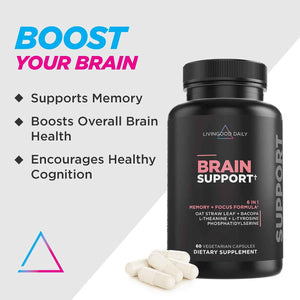 Livingood Daily Brain Supplements for Memory & Focus, Nootropic Pills with Bacopa, L Theanine, L Tyrosine, Amino Acids & More, Cognitive Support for Men & Women, Vegan, Gluten Free, 60 Capsules