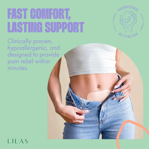 LILAS Period Cramps Pain Relief Patch, 10 Pack - Instant Relief for Menstrual Cramp, PMS, Endometriosis & PCOS - 12-Hour Comfort - Natural & Vegan Topical Patches - Trusted Formula & Upgraded Design