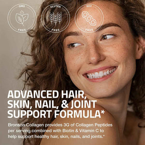 Bronson Collagen Peptides 3000mg with Biotin & Vitamin C, 90 Tablets - Hair, Skin & Nails Support, 3g Collagen per Serving, Non-GMO, Gluten-Free, Soy-Free