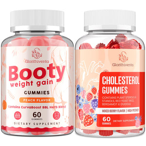 Glorithiventa Cholesterol & Booty Gummies Supplement Bundle - Plant Sterols & Stanols + CurvaBoost BBL Herb Blend & Creatine Monohydrate - Cholesterol Normal Level, Booty, Curves & Energy