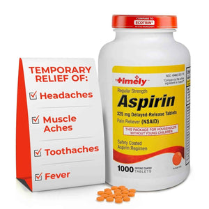 TIME-Cap Labs 1000 Regular Strength Aspirin 325mg - Delayed Release Enteric Coated Tablets for Minor Aches and Pains, NSAID Pain Reliever & Fever Reducer for Adults and Children 12 Years and Older