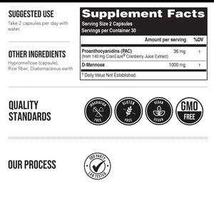 CranEaze: Cranberry Juice Extract Plus D-Mannose - 36 mg PAC, 100% Soluble PAC - Supports Urinary Tract Health - Most Effective Cranberry Pills for Women, UTI Cranberry Supplement - 60 Capsules
