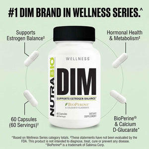 NutraBio DIM Supplement, Supports Estrogen Balance, 100mg - 60 Vegetable Capsules