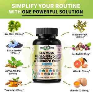 HEALOADING Sea Moss Capsules:Wildcrafted Organic Irish Seamoss & Bladderwack - Rich in Minerals, Supports Thyroid Health, Digestion, Skin & Immune System - Vegan, Non-GMO HEALOADINGBuy Supplements Australia