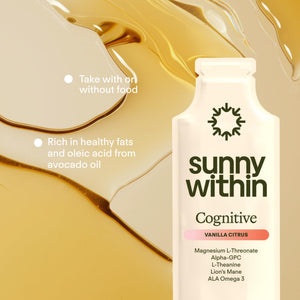 Sunny Within - Brain Health Supplement - Magnesium L-Threonate from Magtein®, Lion’s Mane, Alpha GPC, L-Theanine, ALA & Avocado Oil - Focus, Mood & Memory Support* - 30 Daily Vegan Pouches Sunny WithinBuy Supplements Australia