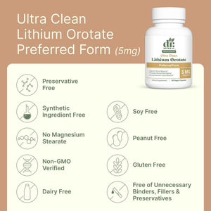 Dr. Murray's Ultra Clean Lithium Orotate 1mg Vegan Capsules - Supports Mood Balance - Cognitive Resilience - Nervous System Health - Emotional Well-Being - 90 Count
