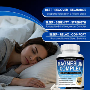Magnesium Complex, 8 in 1, 1000mg-Glycinate, Citrate, Malate for Easy Absorption, Full Spectrum Magnesium Complex,Supports Relaxation, Sleep & Muscle Function, Magnesio Complex for Women, 180 Capsules BODUNMSCA buy supplements Au