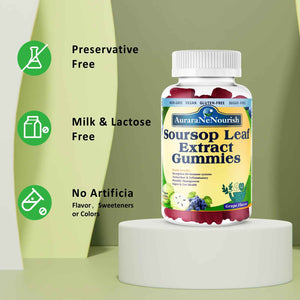 AuraraNeNourish Sugar Free Soursop Gummies with Probiotics & Fiber 100 Billion CFUs, Organic Soursop Leave Extract with Vitamin C B-Complex for Digestive Gut Health, Energy Balance, Immune Boost