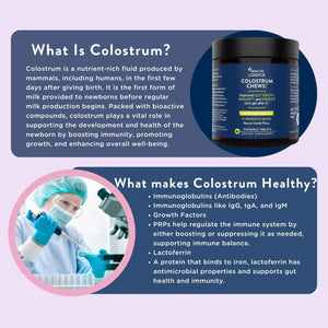 Health Logics Colostrum Chews-Colostrum Supplement 25% IgG for Gut Health, Immune Support, Hair Growth, Vanilla Flavor, 90 Servings