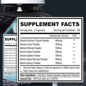 Beef Organ Supplement Grass Fed Complex for Women - 7 Carnivore Meat Proprietary Blend of Beef Liver, Marrow, Brain, Thymus, Spleen, Kidney, Colostrum, Heart, Pancreas, Gallbladder -120 Caps Holistic MethodBuy Supplements Australia