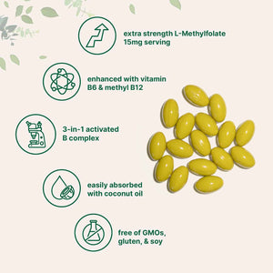 Micro Ingredients L Methylfolate 15mg, 240 Softgels - Active 5-MTHF with B6 & Methyl B12 - Methylated Vitamin B9 with Coconut Oil