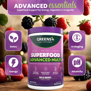 Greens+ Advanced Multi Wild Berry Superfood Powder, Organic Blend, Vegan, Non-GMO, Soy-Free, Dairy-Free, Gluten-Free, Dietary Supplement with Vitamins & Minerals, 9.4 oz Greens+ย buy supplements Au