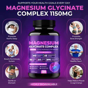 Magnesium Glycinate Complex 1150mg - Gentle on Stomach High Absorption Magnesium Capsules with Citrate, Silica, Ashwagandha & Vitamin B6 for Zzz, Stress Relief, Muscle Support for Adults, Women & Men Cytona buy supplements Au