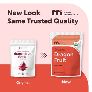 Micro Ingredients Organic Dragon Fruit Powder, 10oz - Natural Fruit Flavor - Freeze-Dried Pink Pitaya Source - No Sugar & Additives - Great for Drinks, Smoothie, & Beverages - Non-GMO & Vegan Friendly