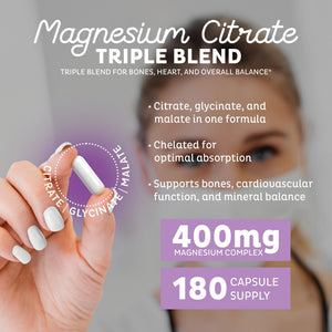 Zeal Naturals Triple Magnesium Complex Supplement - Glycinate, Malate, Citrate | 400mg, 180 Capsules | High Absorption Chelated Magnesium for Sleep, Mood, Muscle Recovery, Relaxation Zeal Naturals buy supplements Au