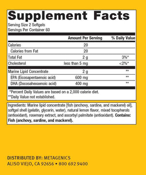 Metagenics OmegaGenics EPA-DHA 500 - High Potency Fish Oil Supplement for Cardiovascular Health* - Sustainably Sourced & Purity Tested