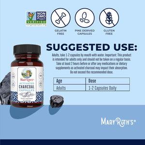 MARYRUTH'S Activated Charcoal Capsules 950 mg Activated Charcoal - Substance Adsorption - Derived from Coconut Shells - Vegan Capsules from Pine Trees - Non-GMO - Gluten Free - 40 Count
