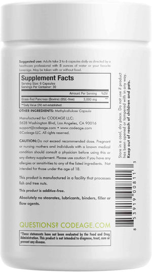 Codeage Grass Fed Beef Pancreas Supplement Glandulars - Freeze Dried, Non-Defatted Desiccated Beef Pancreas Pills - Pancreatic Enzymes Diet Meat - Pasture Raised Bovine Vitamins - 180 Capsules