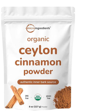 Micro Ingredients Organic Ceylon Cinnamon Powder, 8 oz - Sri Lanka Source - True Cinnamon for Spice & Seasoning - Great for Baking, Cooking, & Drinks - Additive Free, Non-GMO