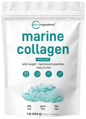 Micro Ingredients Marine Collagen Peptides Powder, 1 lb - Type I Marine Collagen + Natural Protein - Wild-Caught Fish Source