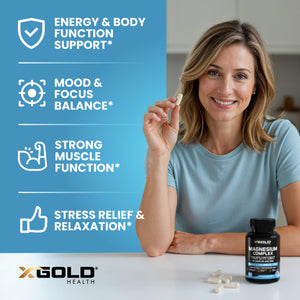 X Gold Health Magnesium Complex 5-in-1 with Zinc & B6 High Absorption Capsules (Glycinate, Citrate, Malate, Taurate, Oxide) Muscle Recovery, Energy, Sleep Support & Immune Health 500mg Made in USA X Gold Health buy supplements Au