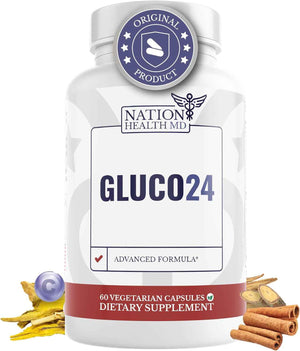Gluco24 - Supplements with Berberine, Ceylon Cinnamon - Bitter Melon, Vegan, Non GMO. 30 Days Supply. 60 Capsules