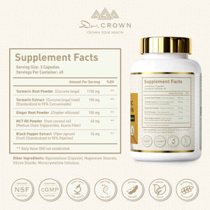 DR. Crown Turmeric Curcumin Supplement 1,500mg, 95% Standardized Curcuminoid with Ginger, MCT Oil, & Black Pepper for Better Absorption, for Antioxidant & Joint Support, 120 Capsules