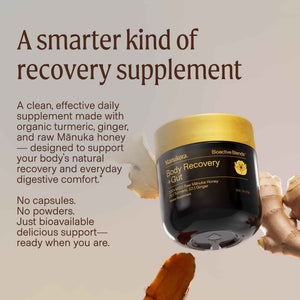 Manukora Body Recovery + Gut Supplement, Turmeric & Ginger with Manuka Honey, Supports Recovery, Gut Health & Digestive Comfort, Improved Absorption, 3rd-Party Tested, Non-GMO, 225g Jar
