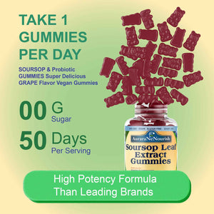AuraraNeNourish Sugar Free Soursop Gummies with Probiotics & Fiber 100 Billion CFUs, Organic Soursop Leave Extract with Vitamin C B-Complex for Digestive Gut Health, Energy Balance, Immune Boost
