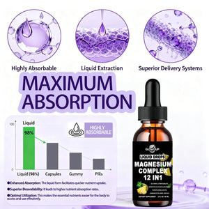 Magnesium 12 in 1 Complex 1000mg Supplement for Women & Men, High Absorption Liquid Magnesium W/Glycinate Citrate Malate Taurate Oxide Aspartate Orotate, Calm Magnesium for Sleep Muscle Heart Support GLOVVUUP buy supplements Au
