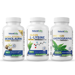 Extra Strength Stack: Monolaurin 800mg + Clean L-Lysine 600mg + Andrographis, Advanced Immune Support Routine Bundle Natural Cure Labs buy supplements Au