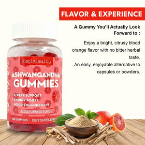 Simply Healthy Premium Ashwagandha Gummies, Stress Support with Blood Orange Flavor, Vegan, Easy to Chew, Daily Aid, Energy Booster, Mood Enhancer, for Both Men and Women, 60 Gummies Simply Healthy buy supplements Au