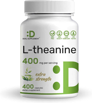 L-Theanine 400mg, 400 Capsules - Extra Strength Theanine Supplement - Amino Acids for Focus & Relaxation Support - Non-GMO & Gluten Free