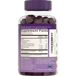 Viva Naturals Sambucus Elderberry Gummies for Adults - 150mg Black Elderberry Vitamin C and Zinc, 3-in-1 Daily Immune Support Gummies, Raspberry Rush Flavor