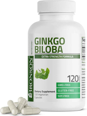 Bronson Ginkgo Biloba Extra Strength Brain & Memory Support 120 Capsules - Vegetarian, Non-GMO, Gluten Free, Soy Free, Memory, Cognitive & Brain Health Support