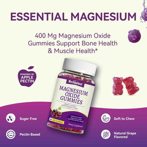 Magnesium Oxide Gummies 400mg - Magnesium Gummies for Women & Adults - Chewable Magnesium Supplement for Nerve & Muscle Support* - Sugar-Free, Vegan - 60 Gummies