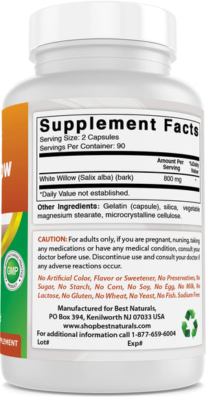 Best Naturals White Willow Bark 400 mg 180 Capsules (180 Count (Pack of 3))
