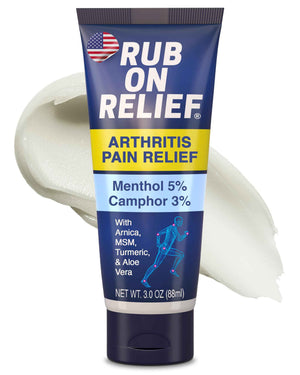 RUB ON RELIEF Arthritis Pain Relief Cream - 10-in-1 Non-Greasy Joints Pain Cream for Knees, Back, Neck, Hands, & Muscle Aches with Menthol, Camphor, Arnica, MSM & Turmeric Up to 8 Hours, 3oz (1 Pack)