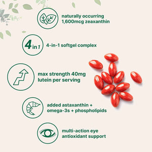 Micro Ingredients Lutein & Zeaxanthin 40mg Softgels, 240 Count, with Astaxanthin, Omega-3s, & Phospholipids - Eye + Vision Health Vitamins - Third Party Tested, Non-GMO, Gluten Free
