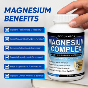 Magnesium Complex, 8 in 1, 1000mg-Glycinate, Citrate, Malate for Easy Absorption, Full Spectrum Magnesium Complex,Supports Relaxation, Sleep & Muscle Function, Magnesio Complex for Women, 180 Capsules BODUNMSCA buy supplements Au
