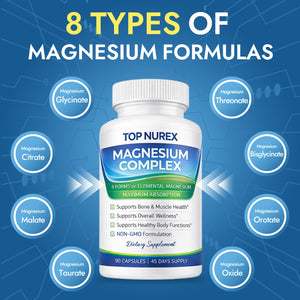 Top Nurex Magnesium Complex 1000 mg, 8-Source Magnesium Blend with Glycinate, Citrate, Malate & Taurate, Vegan Formula, Non-GMO, 90 Capsules Top Nurex buy supplements Au