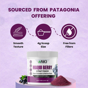 AKI Maqui Berry Extract Powder – Wild Harvested from Patagonia, High in Anthocyanins & Polyphenols, Freeze-Dried Superfruit for Smoothies, Non-GMO, Vegan, 150g/ 5.3 oz AKI ORGANIC buy supplements Au