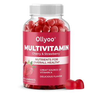 Ollyoo Multivitamin Gummies for Adults - Cherry & Strawberry Flavor - Great Source of Vitamin A & Essential Nutrients